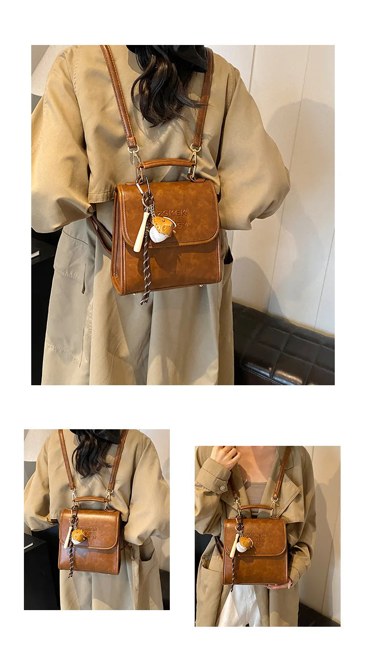 Casual Retro Large Capacity Women's Backpack Fashionable Versatile Stylish Satchel Crossbody Bag New Black City Simple Style PU