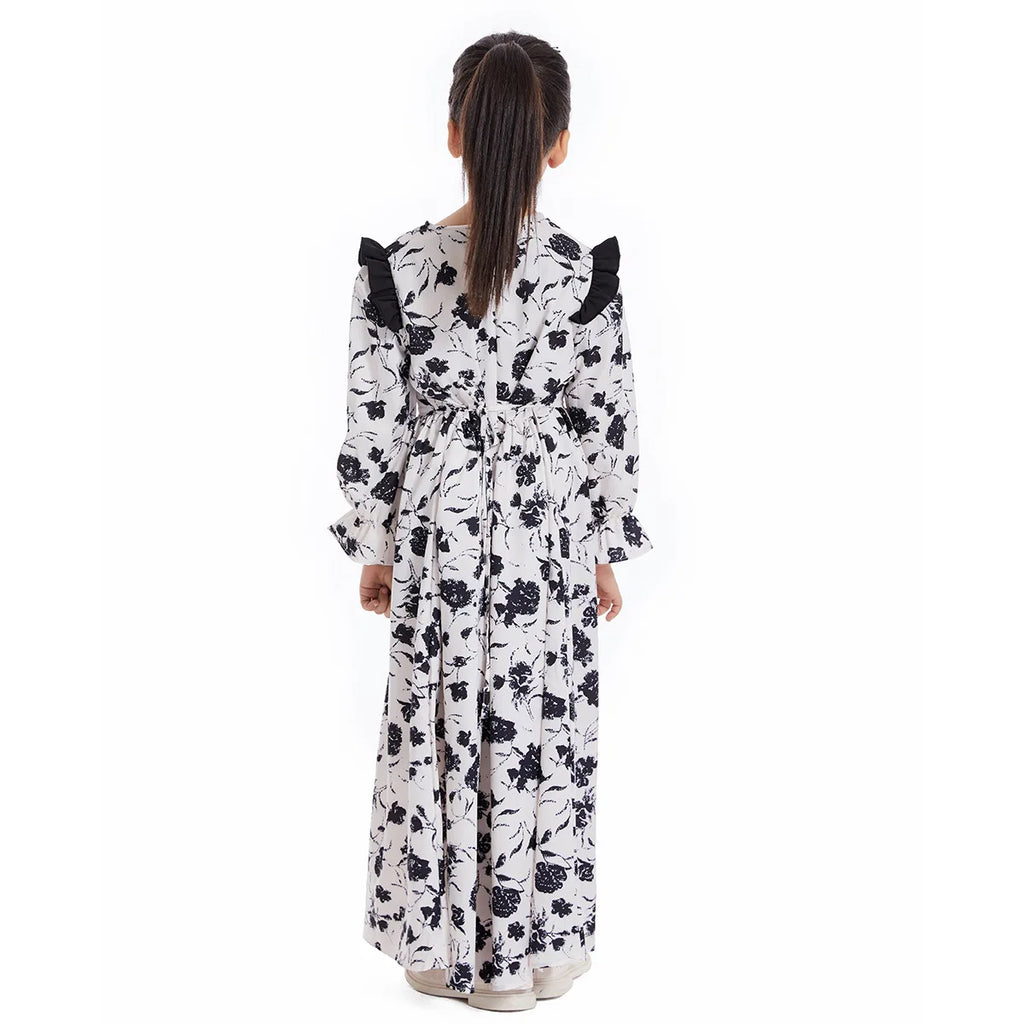 Abaya Girls Long Sleeve Dresses,Muslim Floral Dress for Kids,Conservative Outfits,Full Cover Robe Gown,Children's Beaching Dress