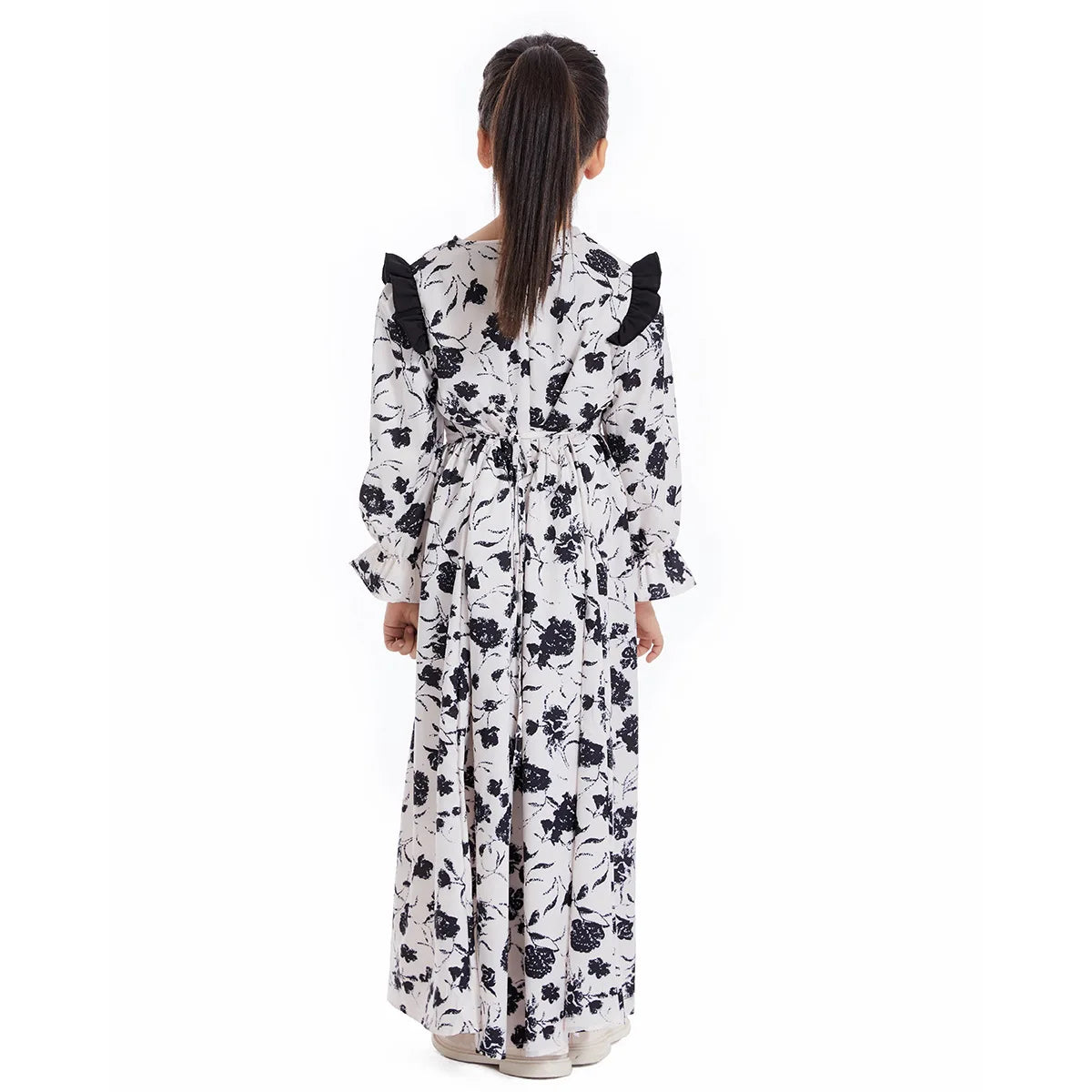 Abaya Girls Long Sleeve Dresses,Muslim Floral Dress for Kids,Conservative Outfits,Full Cover Robe Gown,Children's Beaching Dress