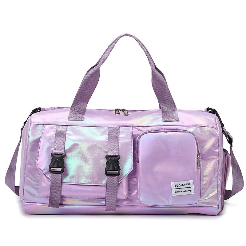 Holographic Glamour Duffel Bag - Spacious,Stylish Shoulder Tote with Shoe Compartment for Effortless Weekend Escapes -