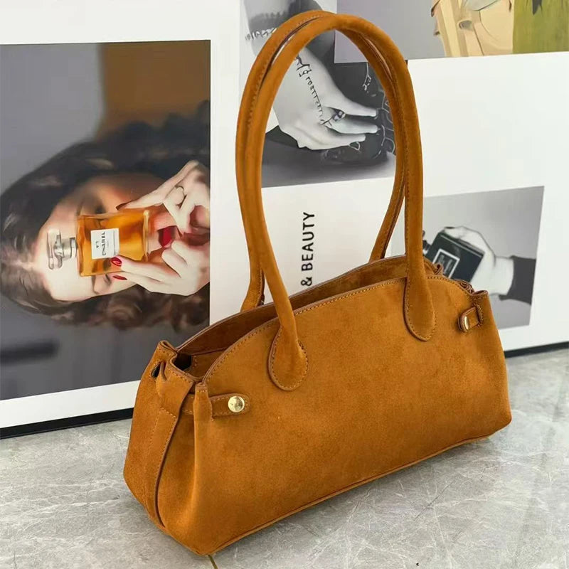 Luxury Women's Bag Lazy Matte Suede Tote Suede Boston Shoulder Bag Large Capacity Commuter Long-handle Handbag Underarm Shopper