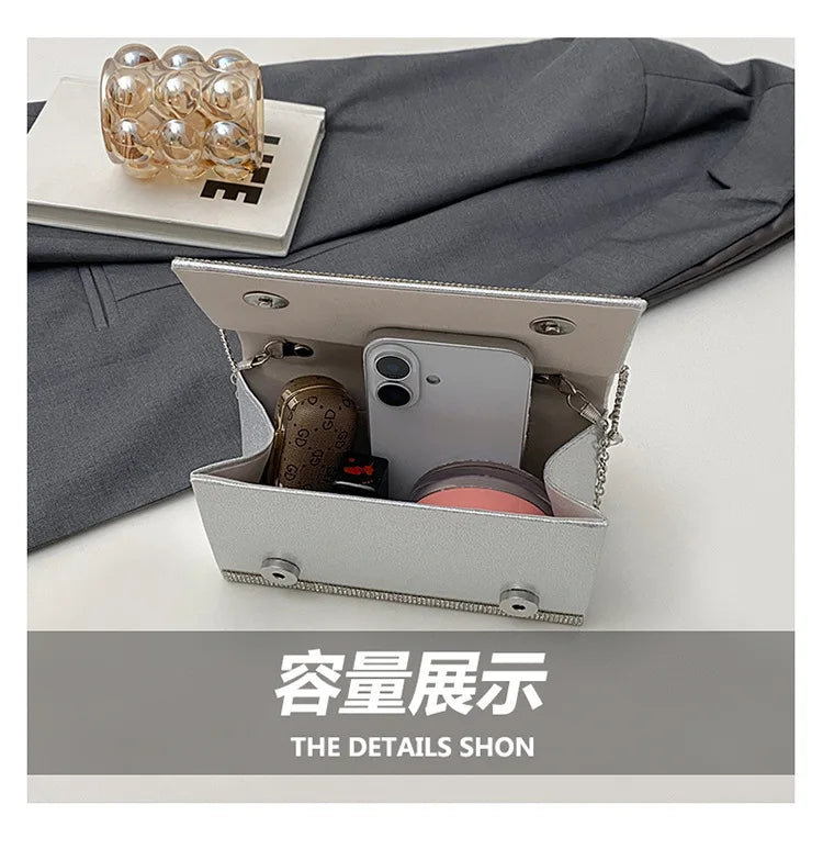 Luxury Golden Shoulder Bag 2025 New for Women, Elegant Rhinestone Clutch Purse, Versatile Crossbody Bag with Adjustable Chain