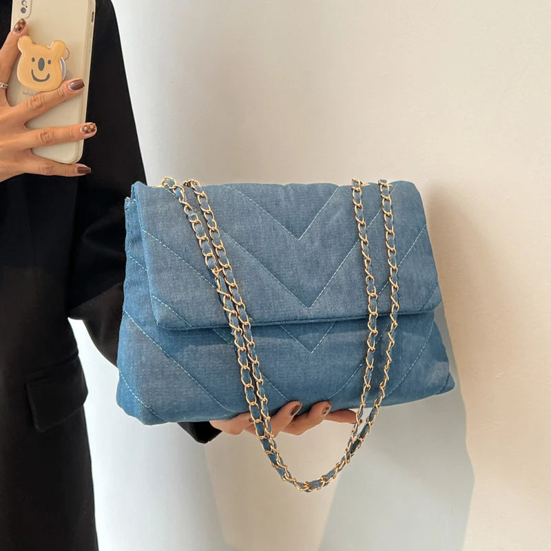 Fashion Summer Jeans Denim Bags Shoulder Crossbody Bag Women Canvas Girl Chain Handbag Luxury Designer Quilted Tote Bags