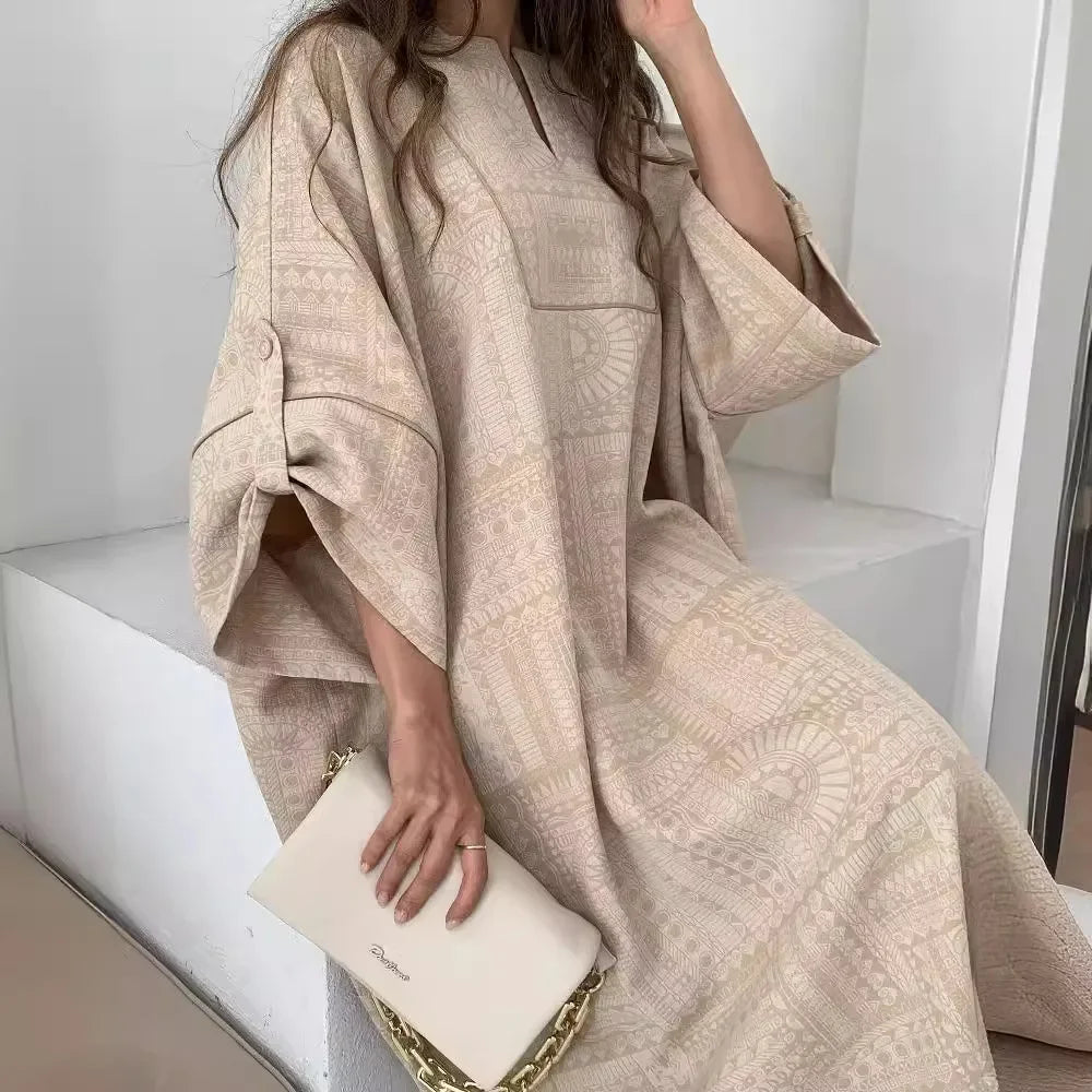 2024 Summer Fashion New Muslim Women Loose Ethnic Style Plus Size Dress Printed Square Neck Elegant Casual Party Women's Wear