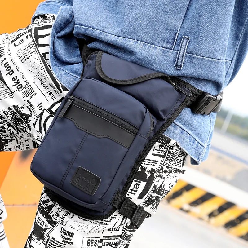 New Nylon Men Drop Leg Bag Fanny Pack Motorcycle Riding Casual Shoulder Cross Body Thigh Male Hip Belt Waist Bags Cafe Racer