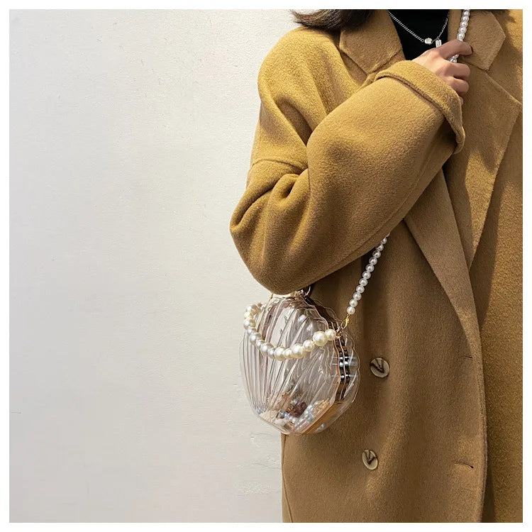Evening Bags for Women 2023 New Transparent Shell Bag Clutch Box Handbags Pearl Chain Crossbody Bag Acrylic Purse Shoulder Bag