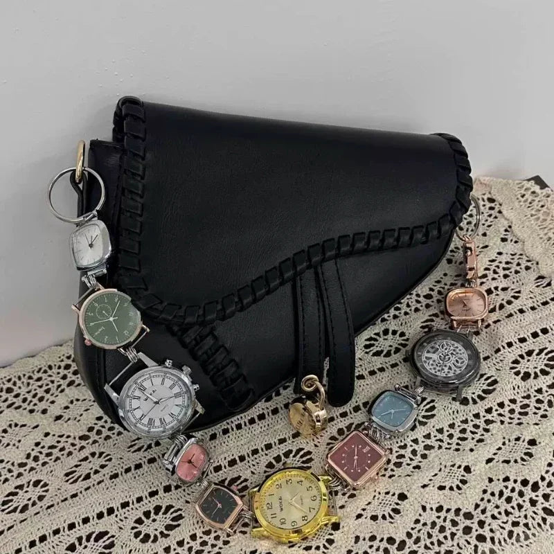 Designer Luxury Saddle Bag Women 2025 New In Fashion Chic Metal Watch Strap Shoulder Bag Trend Graffiti Novelty Female Bags