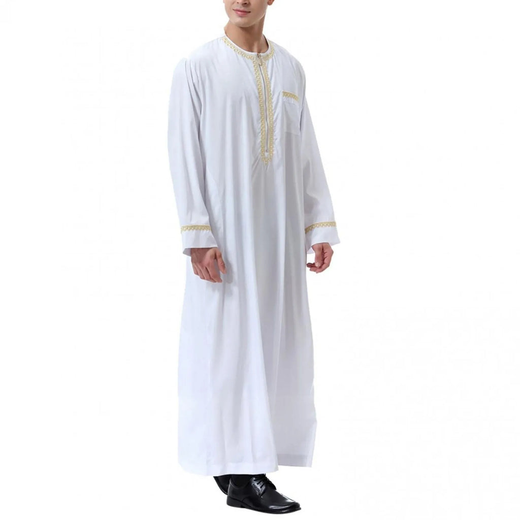 Traditional Muslim Clothing Men's Muslim Shirt robe embroidery Islamic Royalty Dubai Robe O-Neck Long Sleeve Retro Loose Abaya