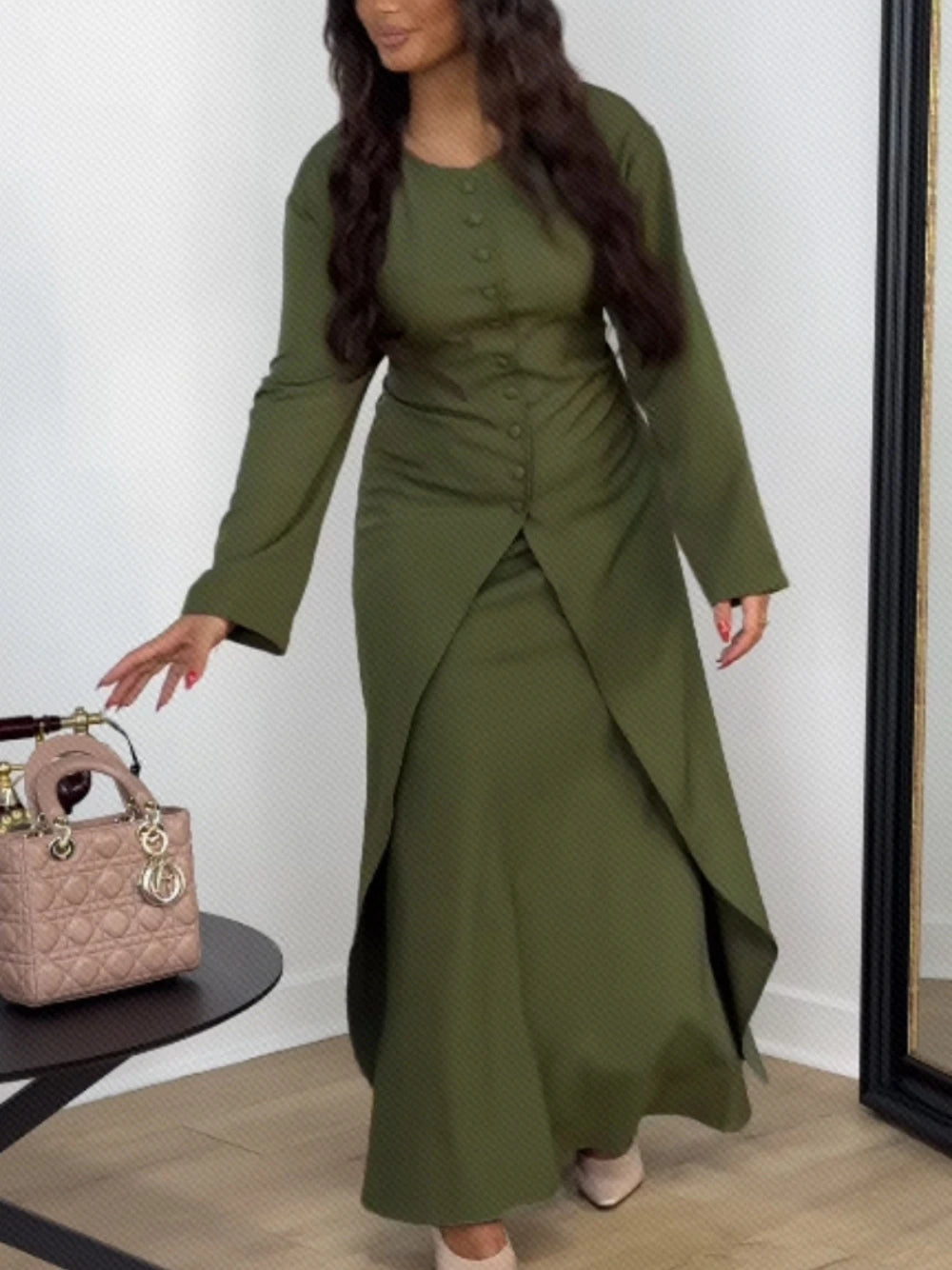 Muslim O Neck Kaftan Satin Evening Dress Simple 2-pieces Robe Modest Abaya Women Caftan New Arrival Formal Party Buttons Gown