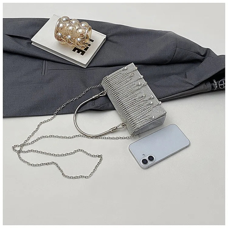 Luxury Golden Shoulder Bag 2025 New for Women, Elegant Rhinestone Clutch Purse, Versatile Crossbody Bag with Adjustable Chain