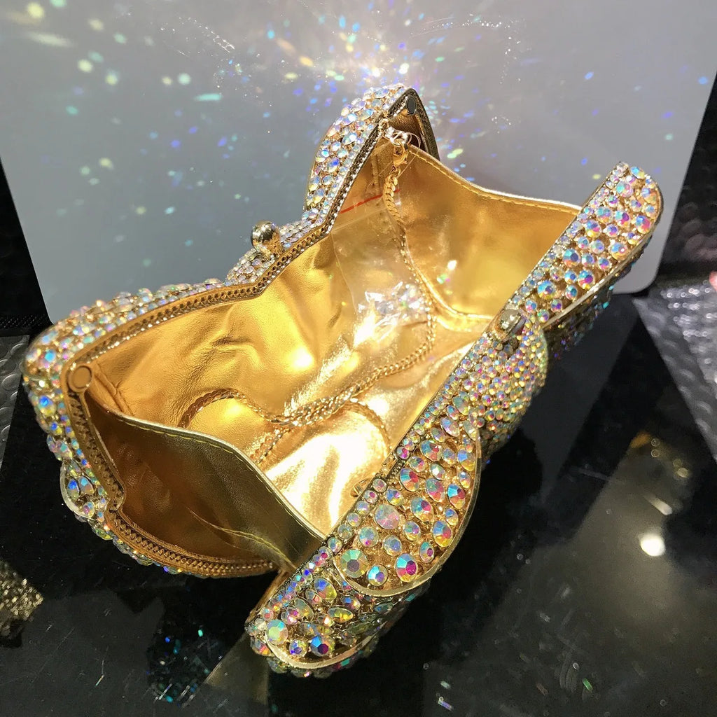 XIYUAN 15 Color Fashion Hollow Bow Woman Evening Bag Wedding Bride Diamond Stone Purse Crystal Banquet Gala Party Dinner Handbag