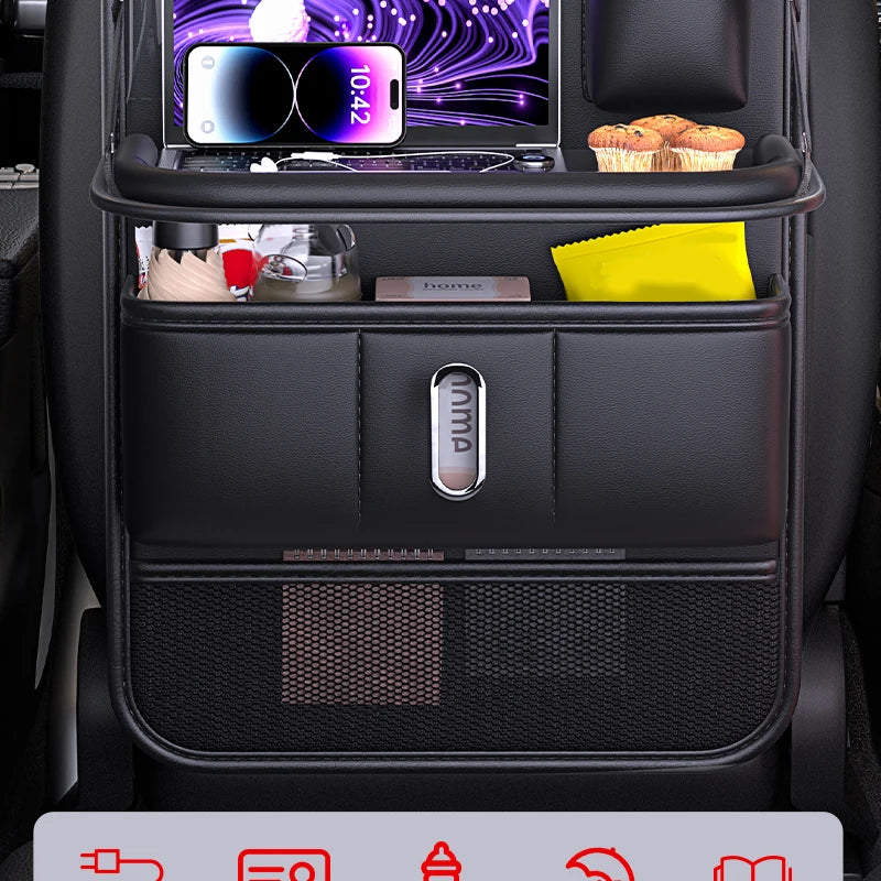 Car Seat Back Organizer for Kids with Foldable Tray Multi-Pocket Storage Bag Wear-Resistant Anti-Kick Pad Backseat Organization