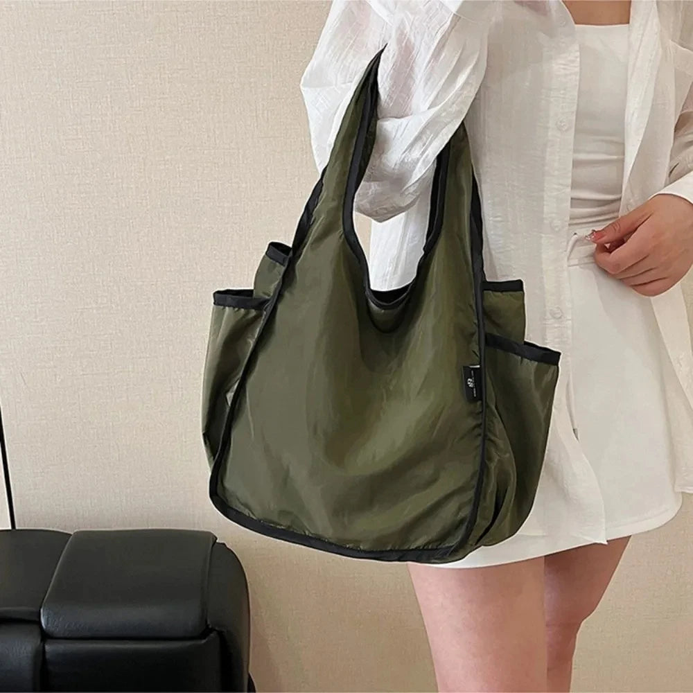 Large Capacity Lady Tote Bag Foldable Thickening Shopping Bag Lightweight Handbag Double-layer Shoulder Bag for Women