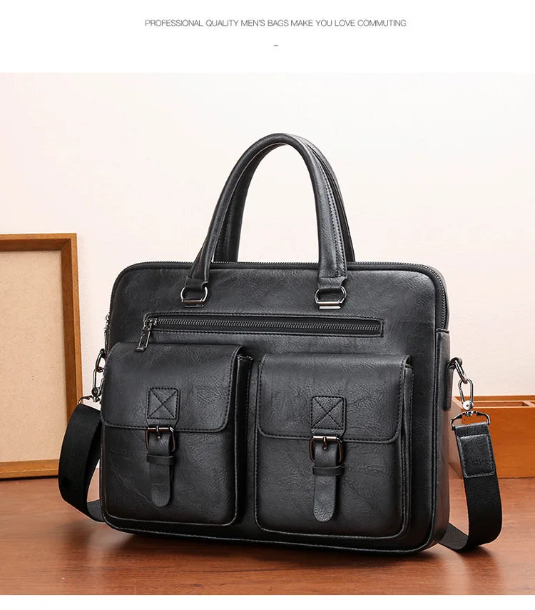 Luxury Brand Man Business Briefcase Bag PU Leather Messenger Shoulder Bag Men Office Lunch Bags For Laptop A4 File Male Handbags