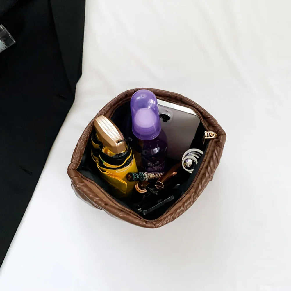 Women Cosmetic Bag Padded Quilted Makeup Storage Bag Large Capacity Makeup Organizer Bags Solid Color Travel Cosmetic Bags