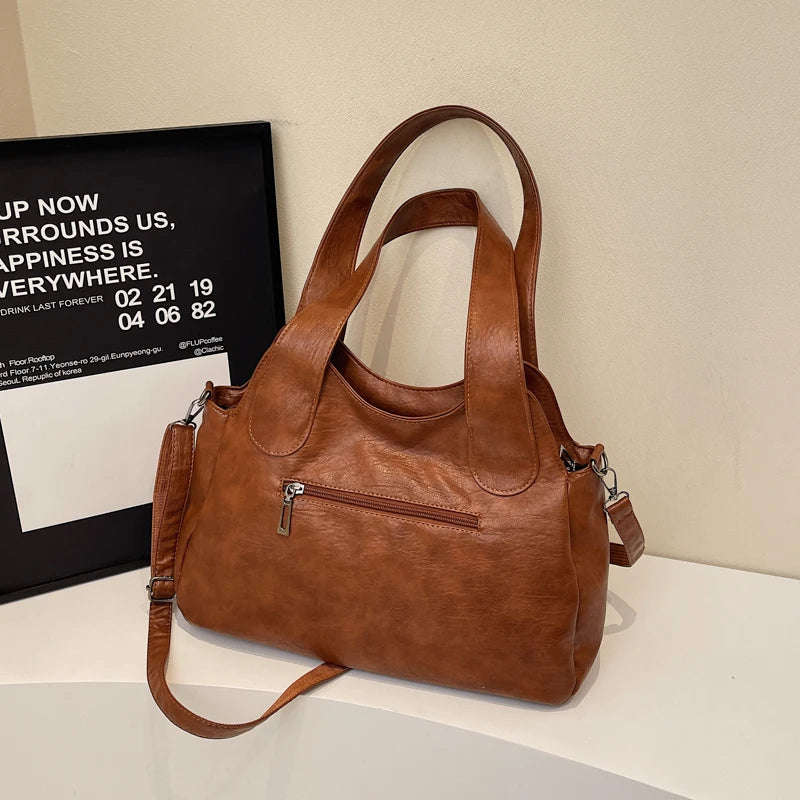 Women Tote Bag Fashion Underarm Pouch Large Capacity Soft Pu Leather Shoulder Bag Retro Crossbody Bag Casual Portable BucketBags