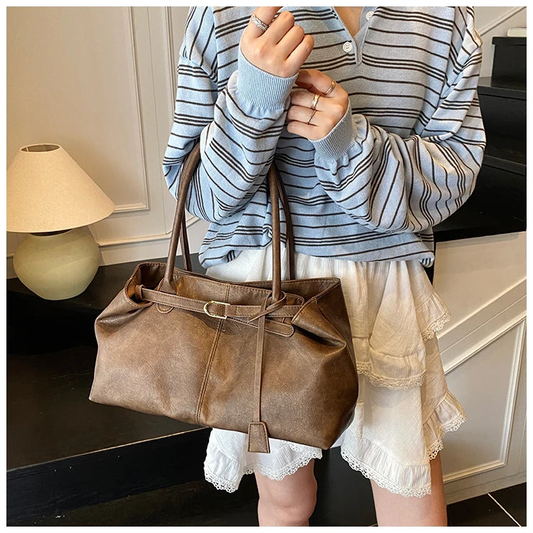 Women's Tote Bag, Large Capacity Soft Leather Shoulder Bag, Retro Casual Handbag, Perfect for Commuting Handbags Travel Bag