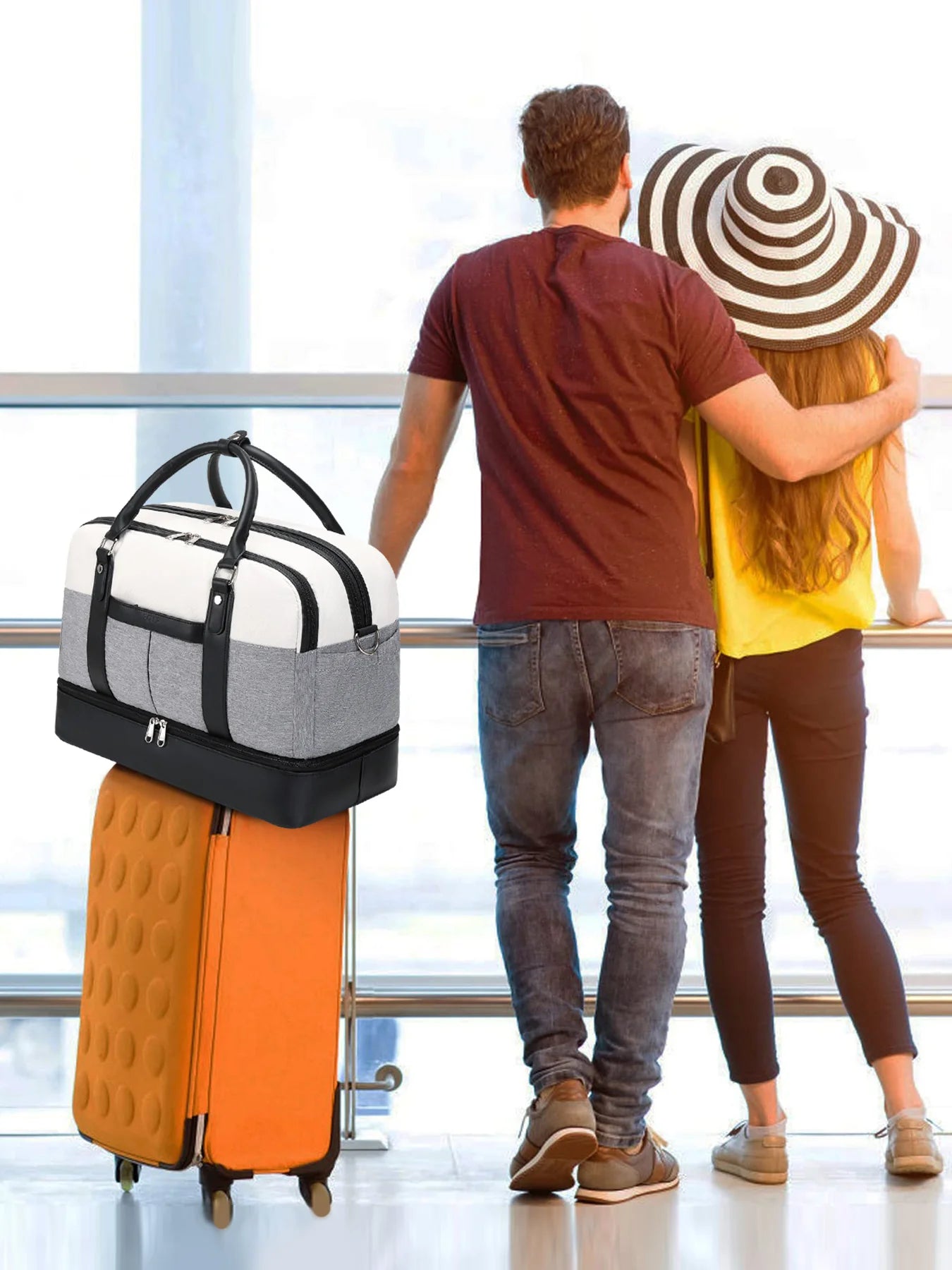 Large Capacity Travel Bag Handbag Tote Travel Bag Shoulder Weekend Bag with Shoe Compartment Breathable Travel Night Bags