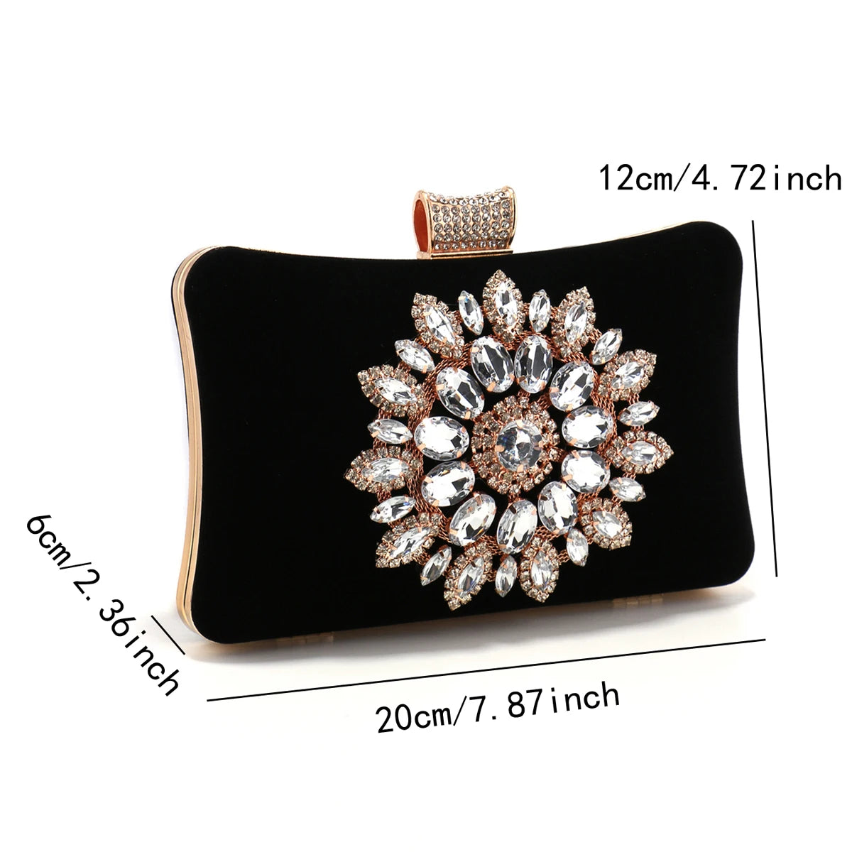 Black Color Women Evening Bags  Velvet Party Handbags Flower Rhinestones Clutch Bags New Arrival Event Banquet Flap Diamonds Pur