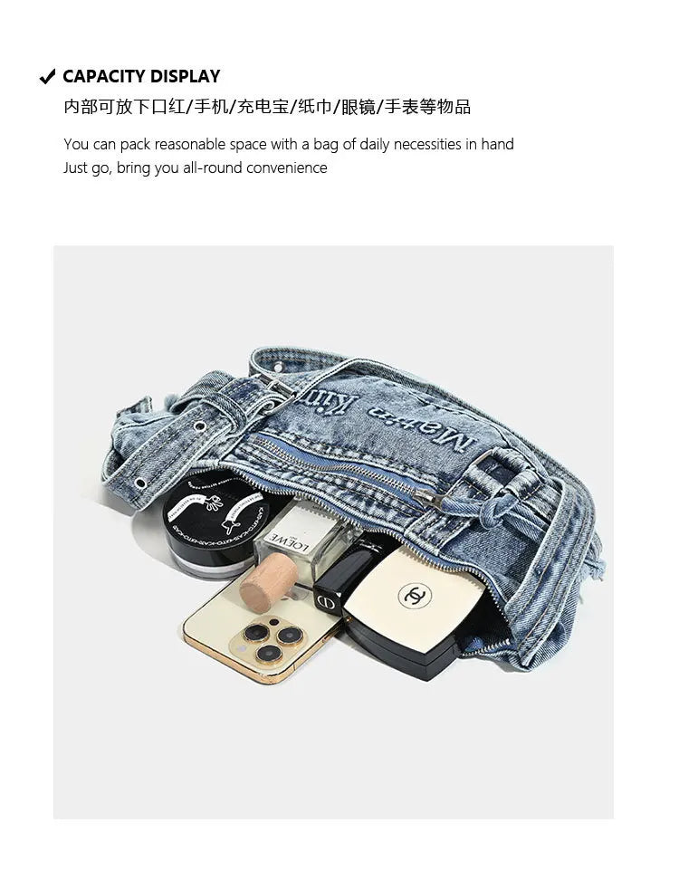 Shoulder Bag for Women New Washed Denim Bags Retro Crescent Bag Diagonal Span Underarm Tote Handbag Mini Portable