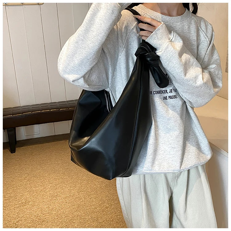 Leisure soft large-capacity bag female 2024 new fashion work shoulder bag college students relax tote bag