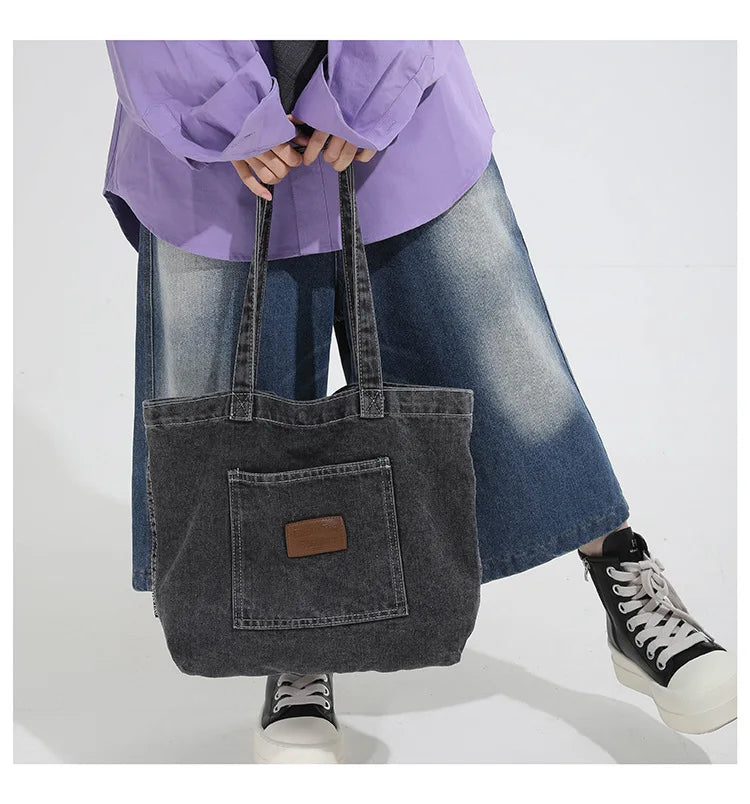 Denim Shoulder Bag Fashion Versatile Daily Commute Large Capacity Handbag