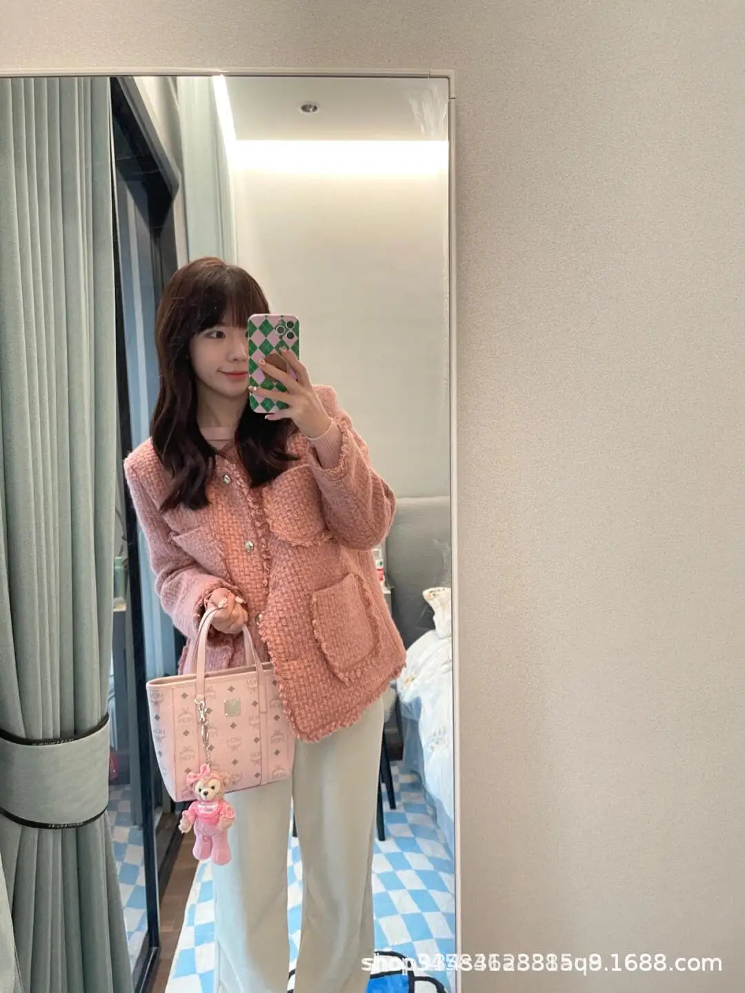 Classic Printed Basket Tote Bag Women's Single Shoulder Commuter Bag Urban Simple Style PU Material Medium Size Daily Match