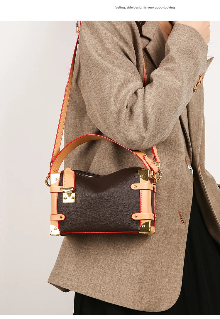 French Luxury Box Bag Mini Square Purse, Multi-Way Shoulder/Crossbody, High-End PU Leather, Compact & Stylish, Elegant Work Bag