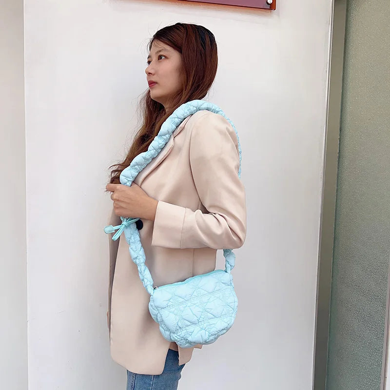 Crossbody Bag for Women Drawstring Strap Hobo Bag Puffer Zipper Underarm Bag Clutch Purse for Travel Shopping