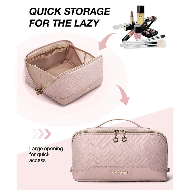 BAGSMART Women's Cosmetic Bag Large Capacity Storage Waterproof Makeup Bags Wide-open Cosmetic Pouch travel essentials