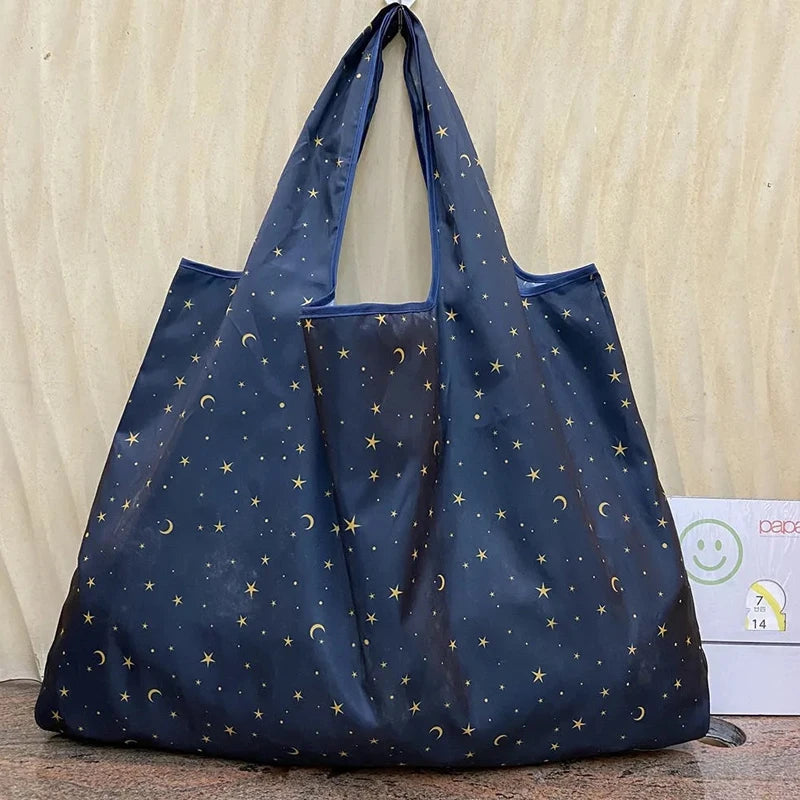 Fashion Pocket Tote Women Bag Eco-Friendly Folding Shopping Bag Reusable Portable Shoulder Handbag for Travel Supermarket