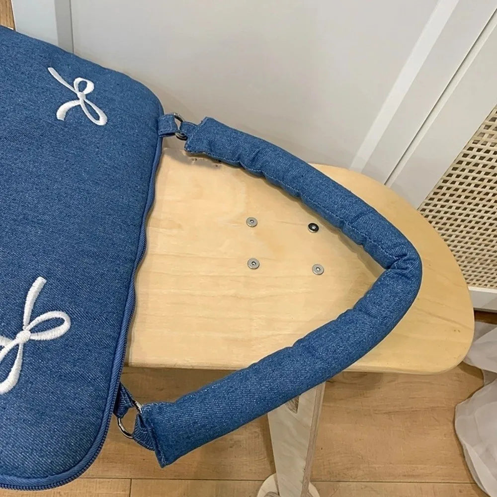 Modern Fashion Computer Bag Bowknot Embroidered Shockproof Laptop Sleeve 14 Inches Soft Tablet Carring Case Business