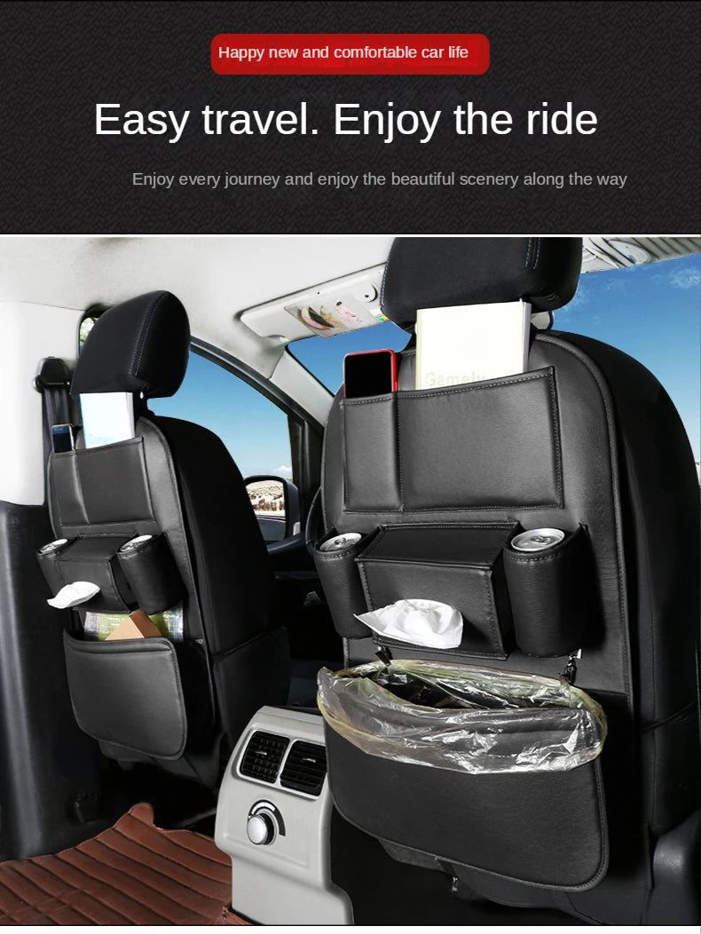 Leather Car Backseat Organizer Rear Row Children's Seat Back Hanging Storage Bag Shelf Garbage Can Trash Tissue Bottle Organiser
