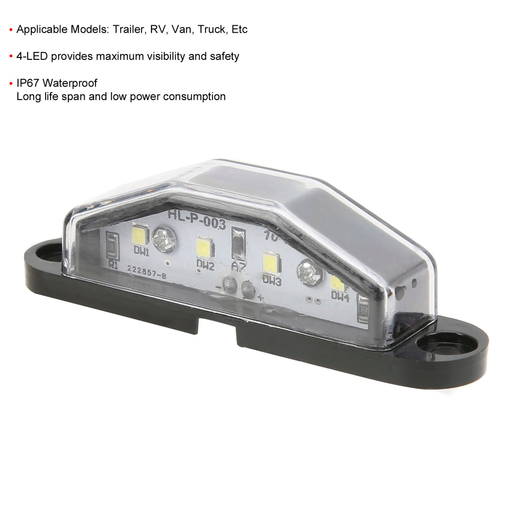 4‑LED License Plate Light 10‑30V IP67 Waterproof Durable Lamp For Trailer RV Van Truck
