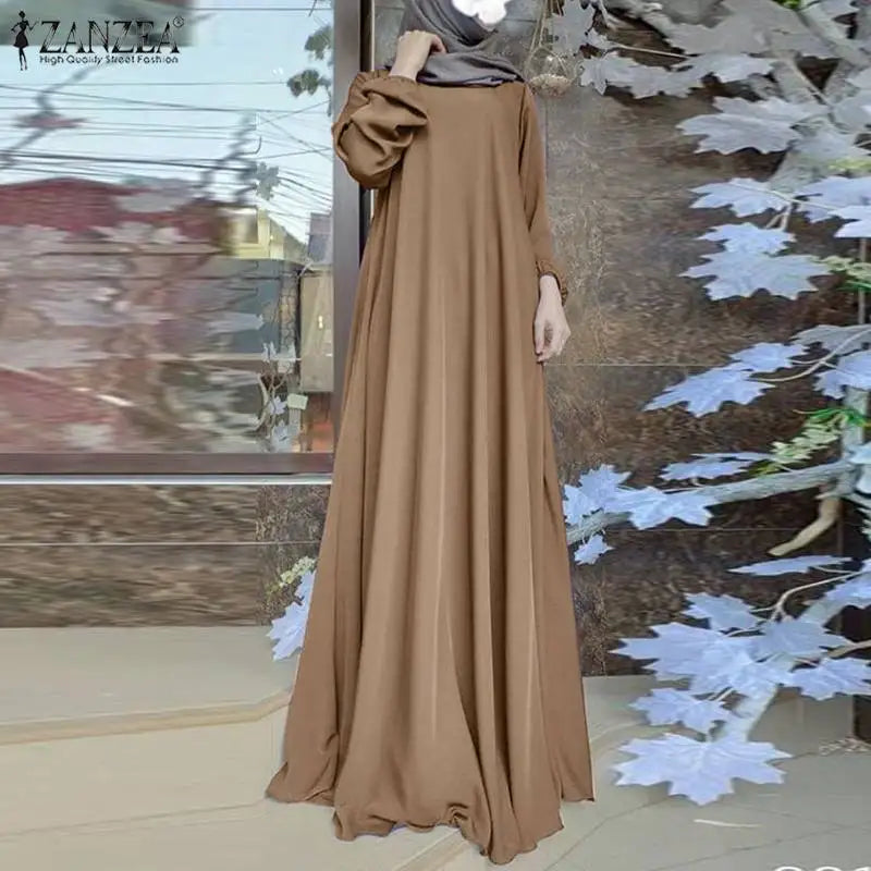 2025 ZANZEA Fashion Muslim Dress Women Tukey Abaya Robe Long Sleeve Maxi Sundress Vestido Dubai Kaftan Islamic Clothing Oversize