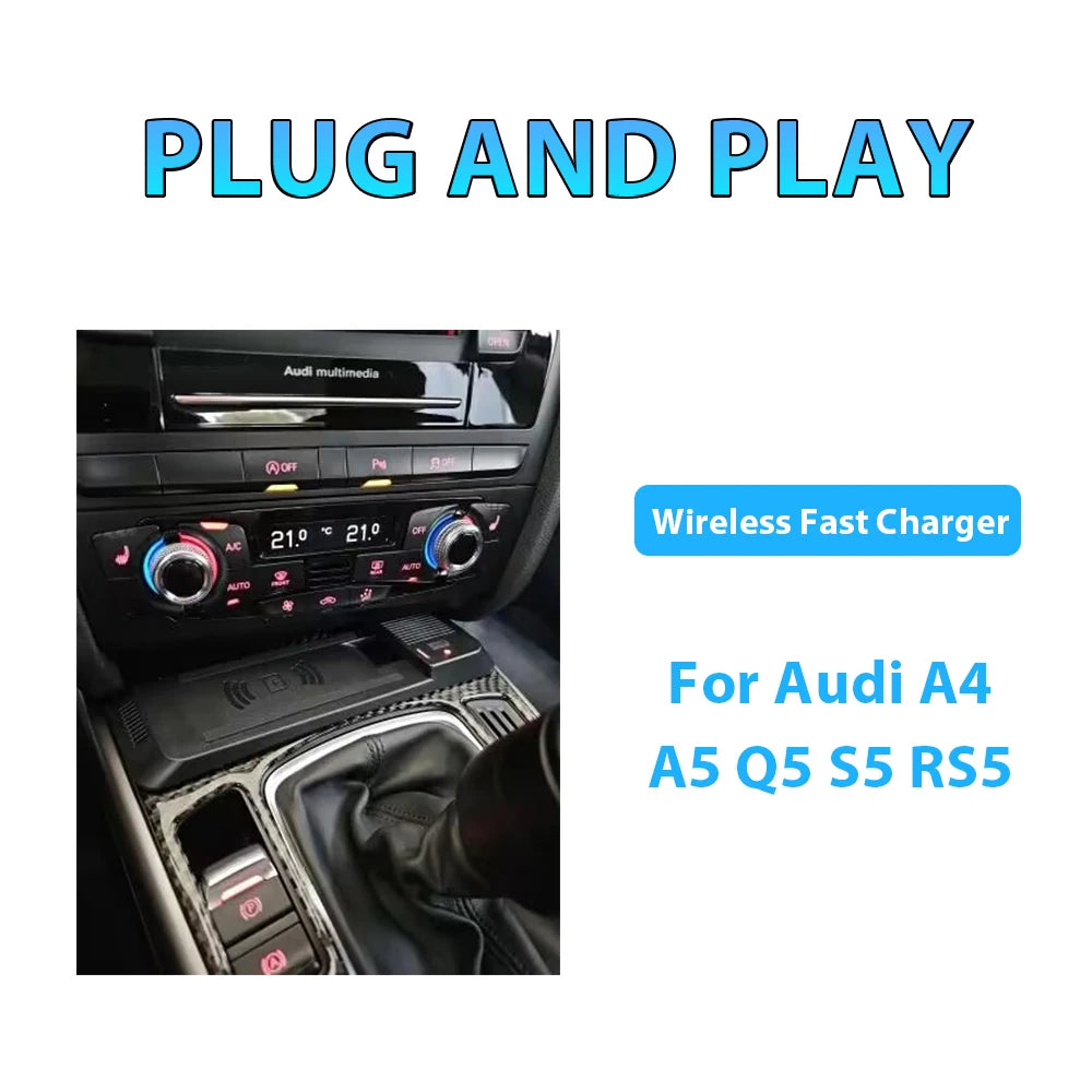 Car wireless charger for Audi A4 B8 B9 A4 Allroad A5 S5 RS5 Q5 SQ5 Fast charge phone charger charging pad plug and play interior