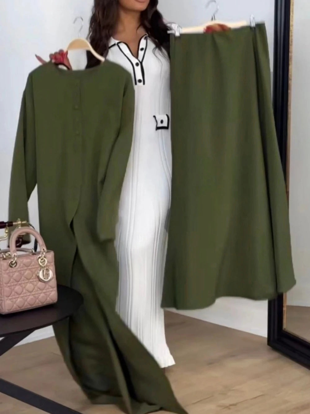 Muslim O Neck Kaftan Satin Evening Dress Simple 2-pieces Robe Modest Abaya Women Caftan New Arrival Formal Party Buttons Gown