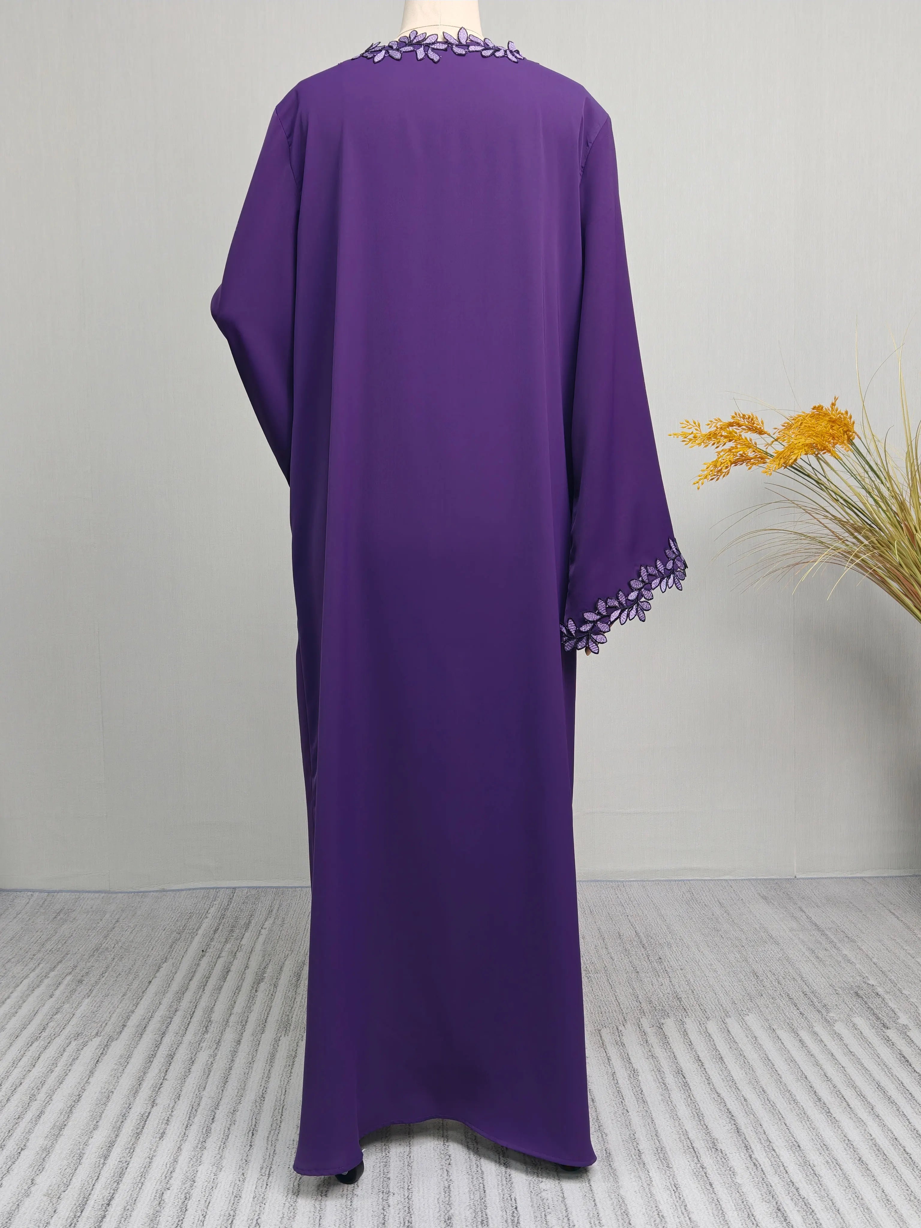 Dubai Elegant  Purple Abaya for Muslim Women - Intricately Crafted with Multicolored Embroidery Piece in Islamic Modest Fashion