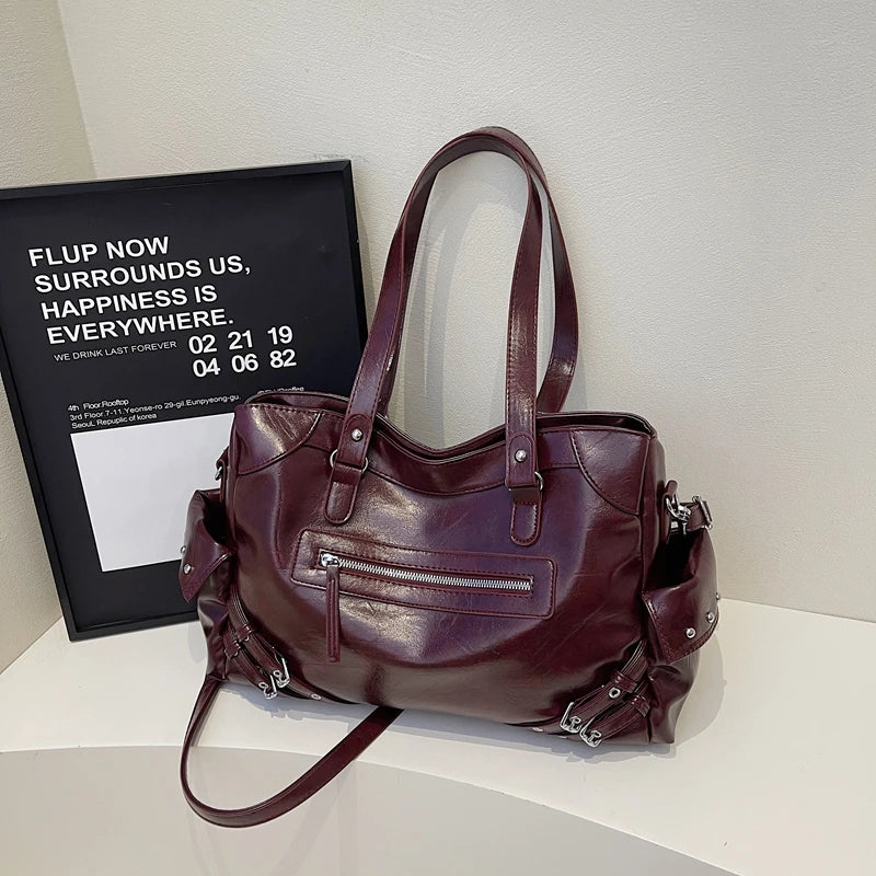 LEFTSIDE Big Solid Color PU Leather Shoulder Bags for Women Female 2025 Trend Luxury High Capacity Crossbody Handbags and Purses