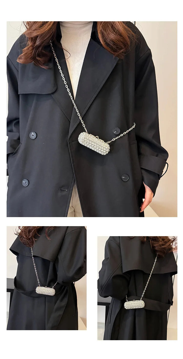 Mini Evening Bags for Women 2025 New Fashion Diamonds Shoulder Bag Ladies Luxury Cute Chain Party Lipstick Crossbody Bag Woman
