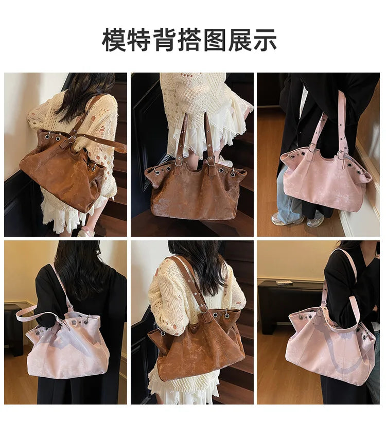 Personality Tote Bag for Women Solid Suede Pillow Underarm Bags Large Capacity Female Commute Shoulder Bags Matte Travel Pack