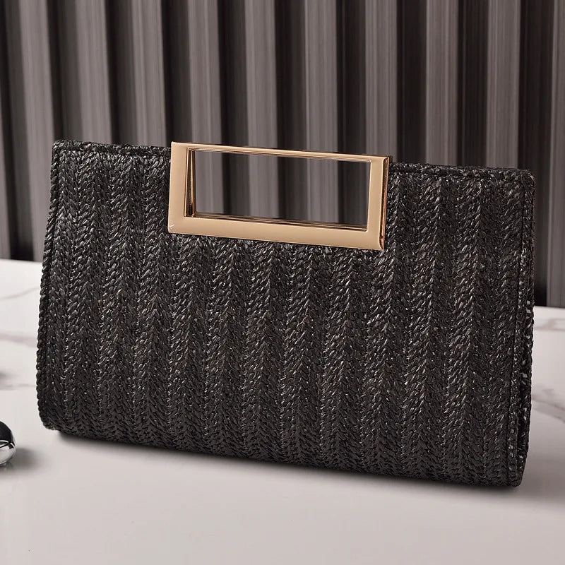 European Style Straw Evening Bag 2025 New Square Buckle Clutch Simple Dinner Bag for Women Shoulder Crossbody Bags