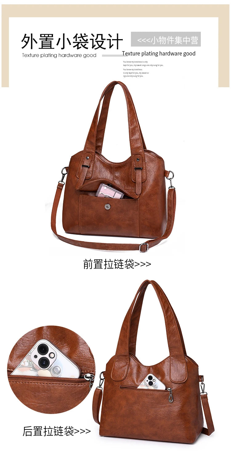 Luxury Soft Leather Handbags Designer Retro Crossbody Bags for Women 2023 New Large Capacity Ladies Shoulder Messenger Bag