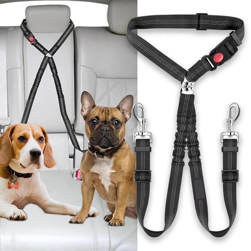 Multi-functional Dog Seat Belt for Car Pet Car Headrest Restraint Safety Seatbelt Reflective Adjust Elastic Bungee Dog Leash