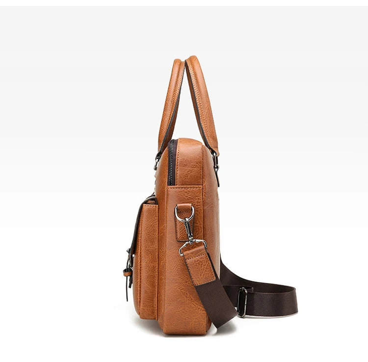 Luxury Brand Man Business Briefcase Bag PU Leather Messenger Shoulder Bag Men Office Lunch Bags For Laptop A4 File Male Handbags