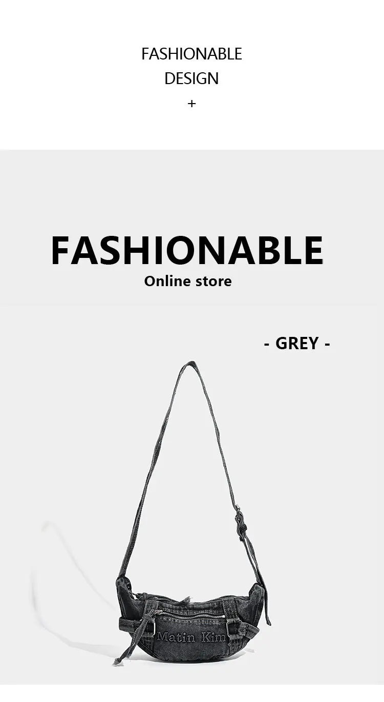 Shoulder Bag for Women New Washed Denim Bags Retro Crescent Bag Diagonal Span Underarm Tote Handbag Mini Portable
