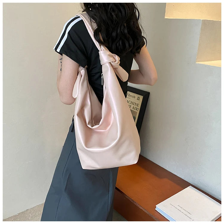 Leisure soft large-capacity bag female 2024 new fashion work shoulder bag college students relax tote bag