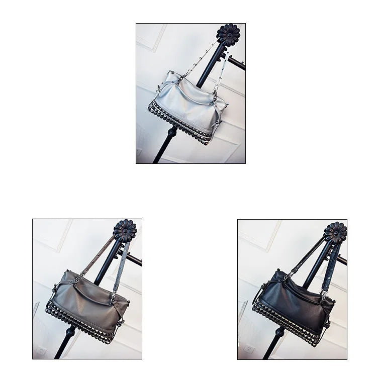 Luxury Pu Leather Handbags Shoulder Bags High Quality Ladies Big Shoulder Messenger Bags Fashion Female Rivet Tote Travel Bag