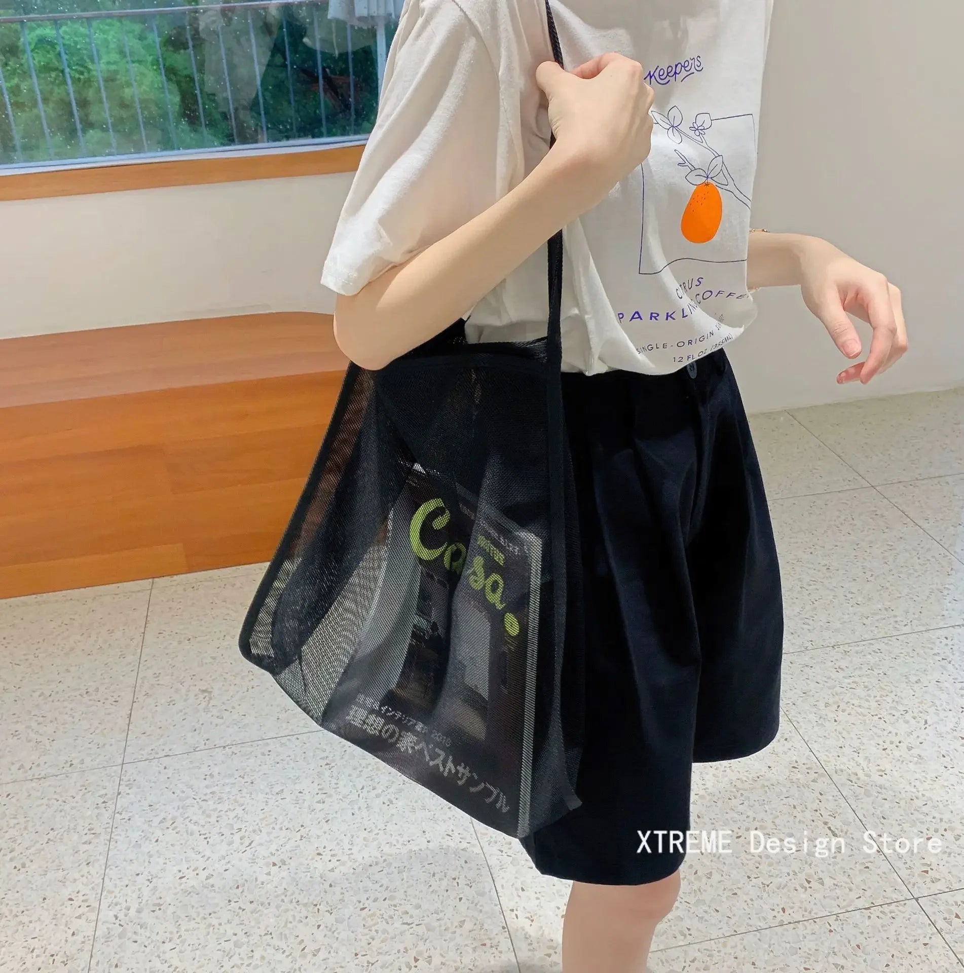 Beach Bag Large Capacity Shopping Bag Transparent Mesh Reusable Fashion Portable Travel Organizer Eco-Friendly Storage Bag