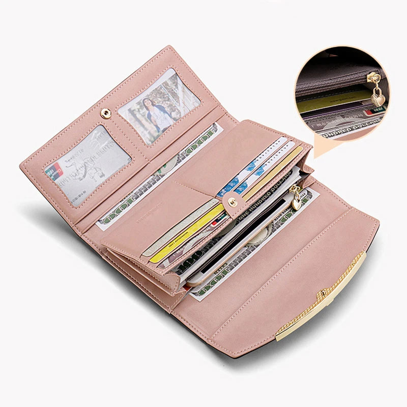 Luxury Designer Women's Long Leather Wallet High Quality Large Capacity Purses for Women Multifunctional Simple Elegant Handbag